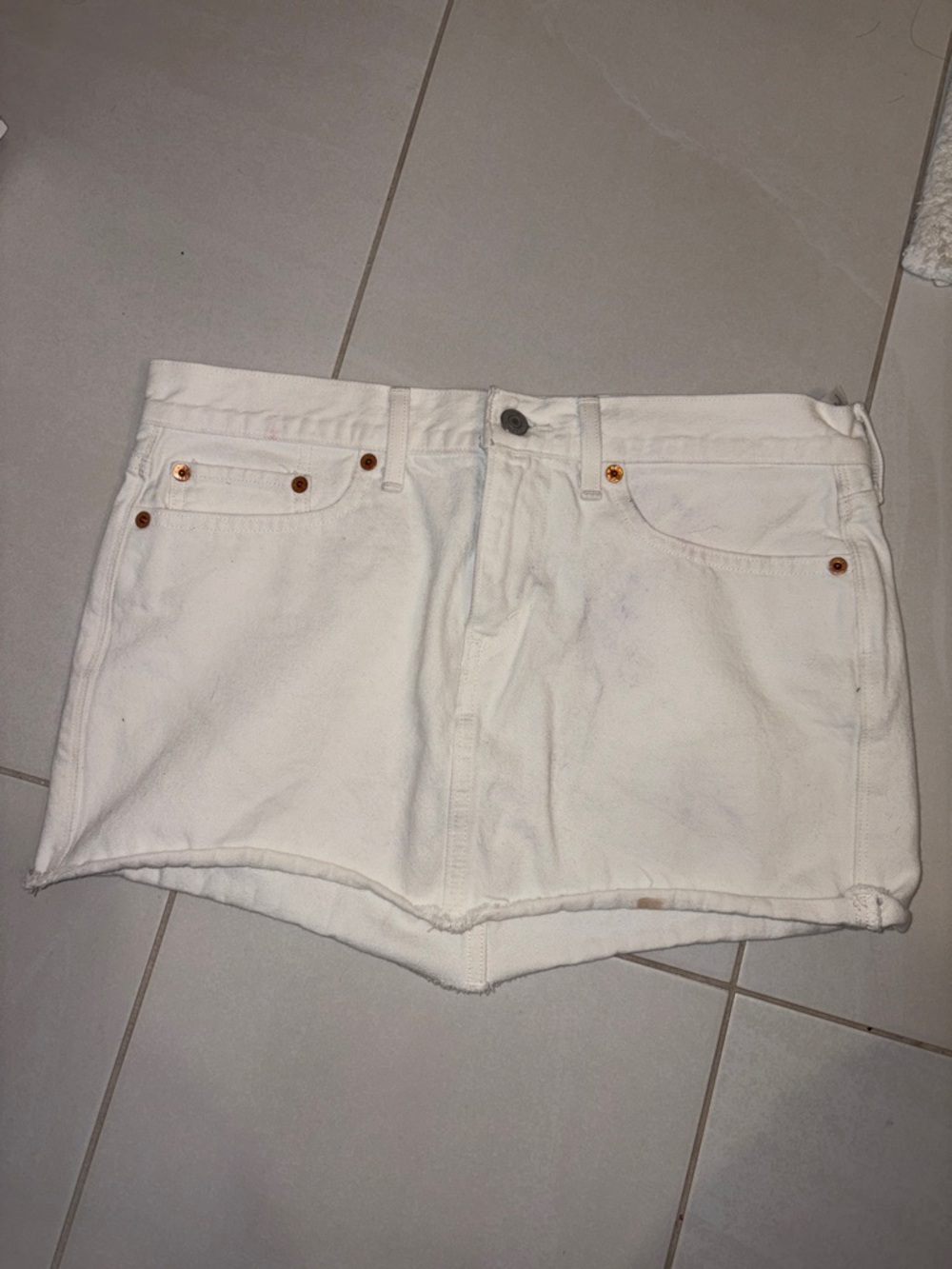Levi's White Denim Mini Shorts with Raw Hem